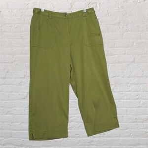 Chicos Green Cropped Wide Leg Pants Size 2 (L-12) Cotton Blend Stretch Trousers